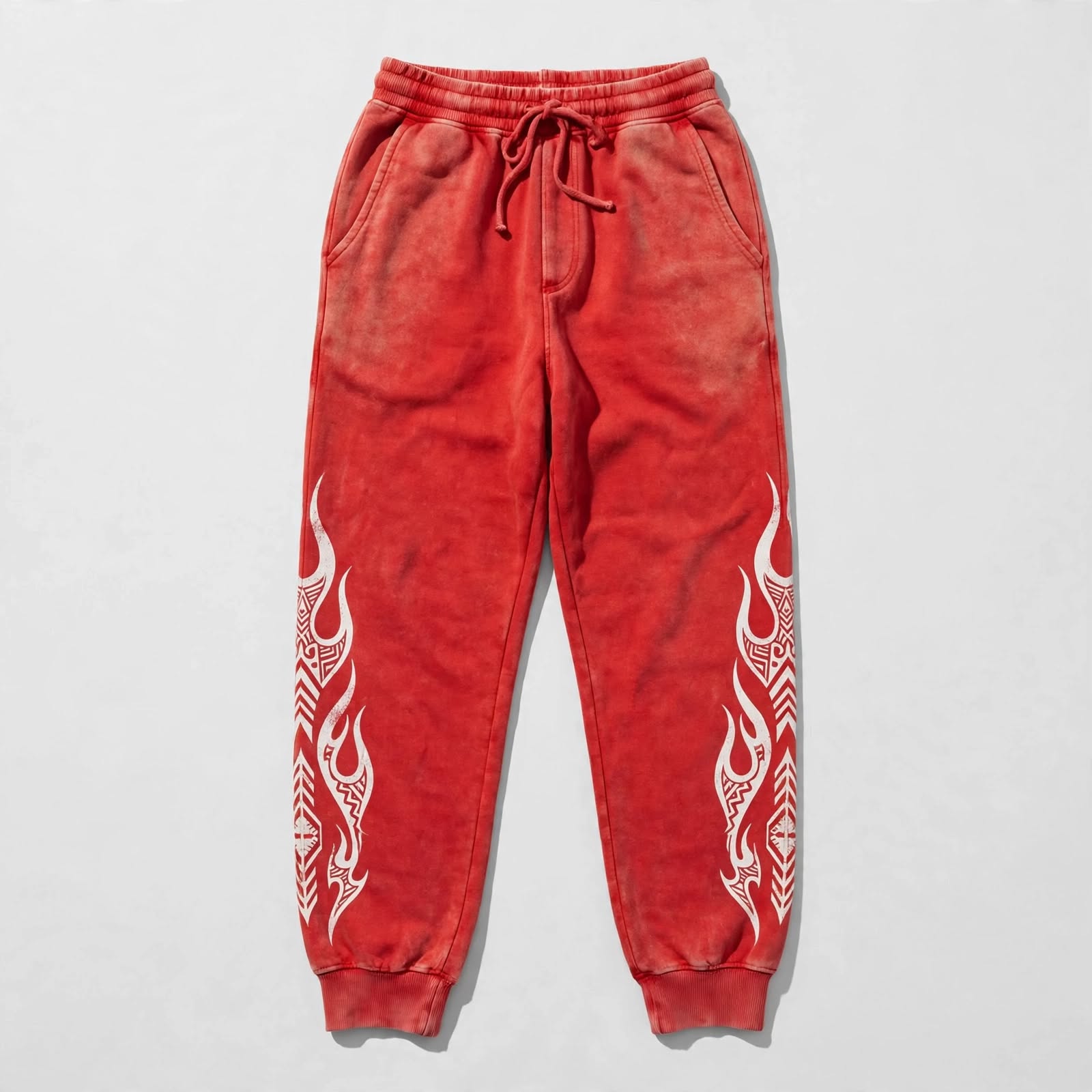 Sunfaded Screen Printed Sweatpants - red tribal screen print